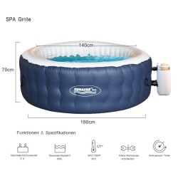 Inflatable whirlpool, round 180x70cm for 4 people with outer walls made of durable material powerful massage jets