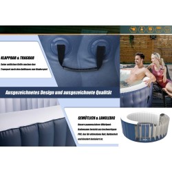 Jacuzzi inflable, redonda 180x70cm para 4 personas con paredes exteriores de material resistente y potentes chorros de masaje