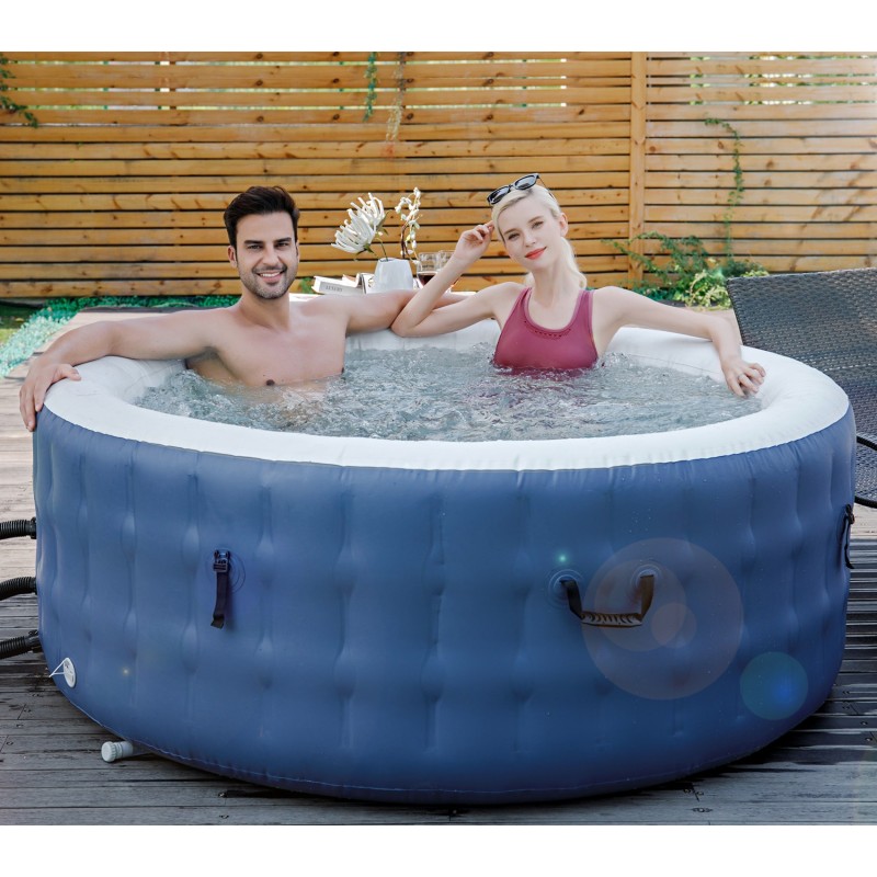 Jacuzzi gonflable, rond 180x70cm pour 4 personnes avec parois extérieures en matériau robuste et puissants jets de massage