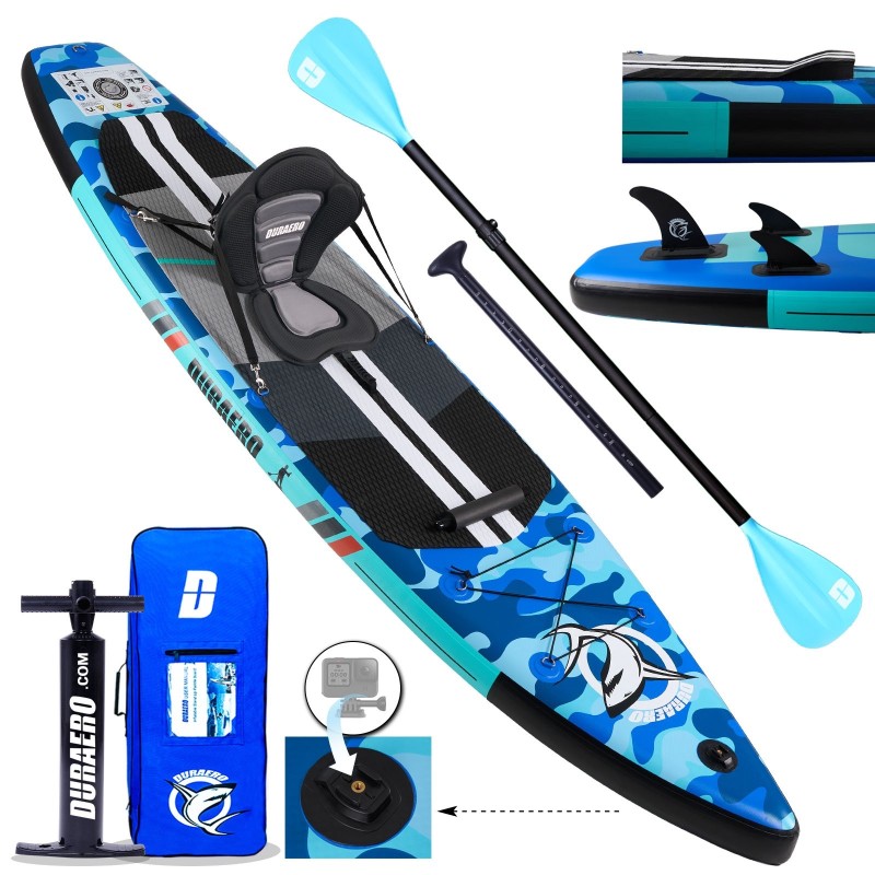 Inflatable Stand - up Paddle Board, Kayak seat, 330x76x15 cm, Complete accessories, Blue camouflage