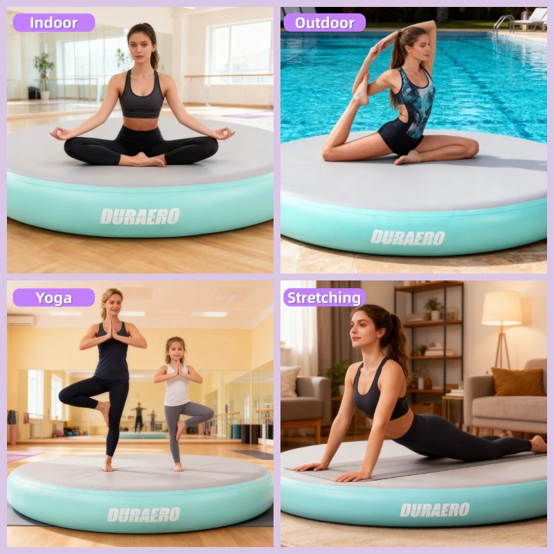Tumbling Matte Air Matte Track aufblasbar Gymnastikmatte Turnmatte mit Luftpumpe Mintgrün, Rund