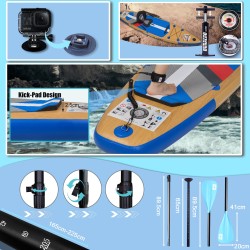 Stand up paddle board Aufblasbare SUP Board Set, Komplettes Zubehör, 330x76x15cm, Tragkraft bis 150Kg, in Holzoptik