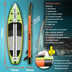 STAND UP PADDLE BOARD SUP BOARD SET, 330X76X15CM, BIS 150KG, GRÜN